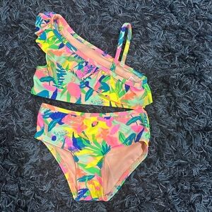 Swim suit Girls Floral Tropical One-Shoulder Bikini Set - Multicolor